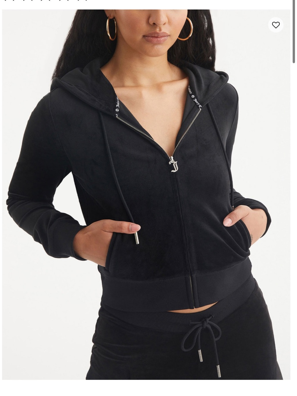 Juicy Couture Black Velour Zip-Up Hoodie with Logo Pull